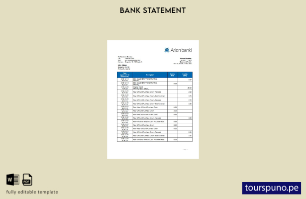 listo para imprimir plantilla de word   extracto bancario de Islandia Arion